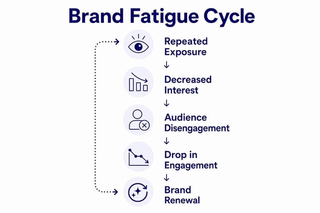 Why brand fatigue happens — and how to stop it 2 • MB Brand Communications Infographic illustrating brand fatigue stages