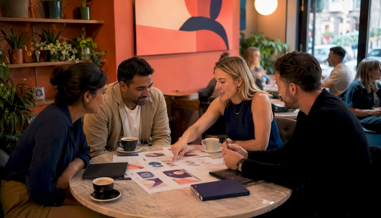 Why leaders invest in rebranding: a guide for executives 3 • MB Brand Communications Team reviewing brand positioning sketches