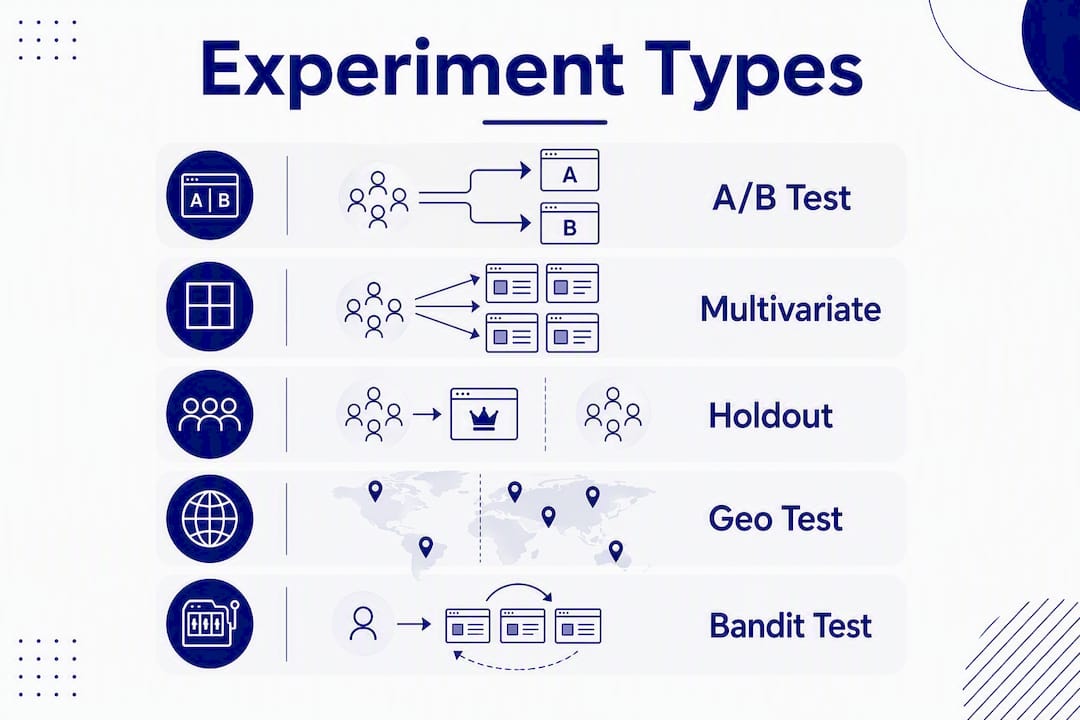 Infographic showing marketing experiment types