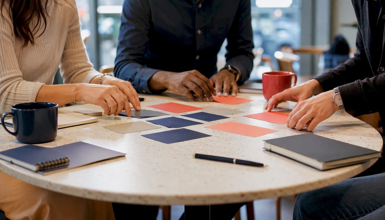 Procurement's role in agency selection: a practical guide 2 • MB Brand Communications Hands arranging budget and scope cards