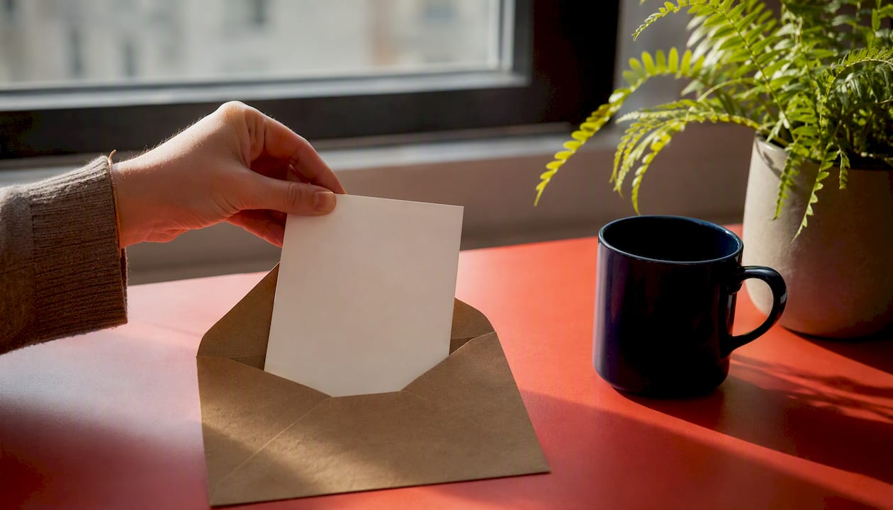 Hand removing instruction card from envelope