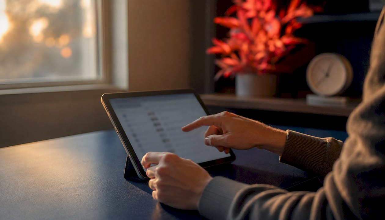 Optimised agency roster examples for UK marketing leaders 2 • MB Brand Communications Hands navigating agency database on tablet