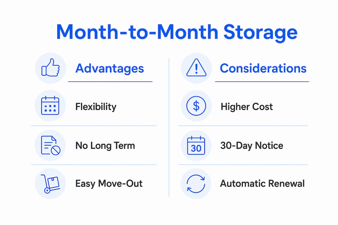 Infographic comparing month-to-month storage advantages and considerations