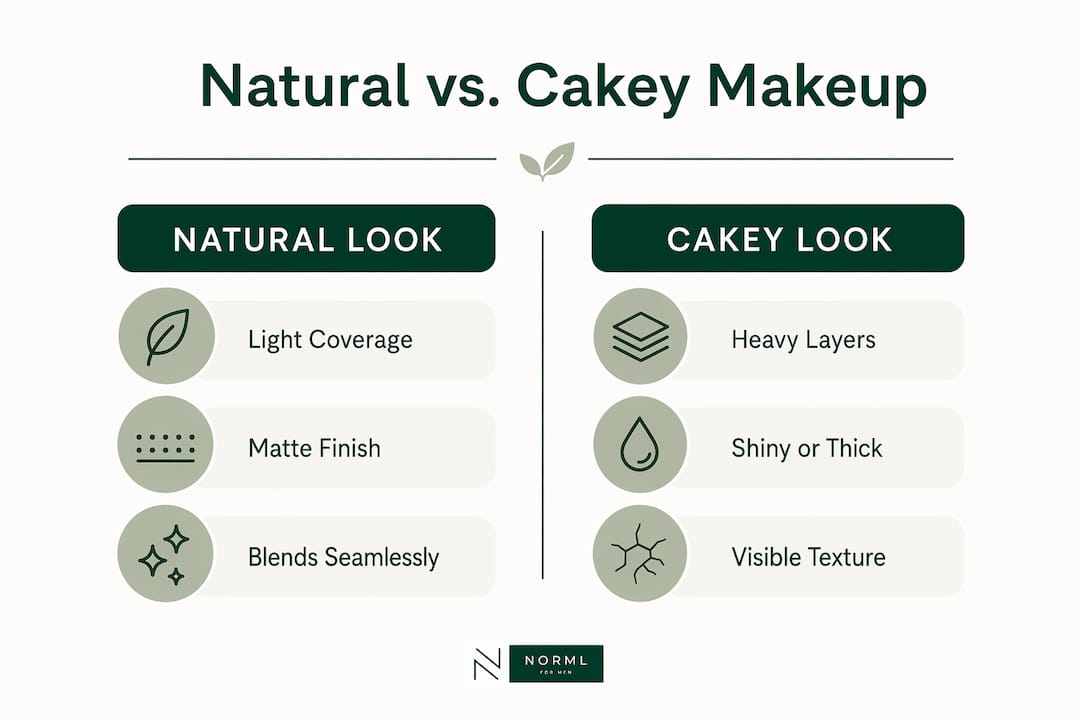 Infographic comparing natural and cakey makeup looks