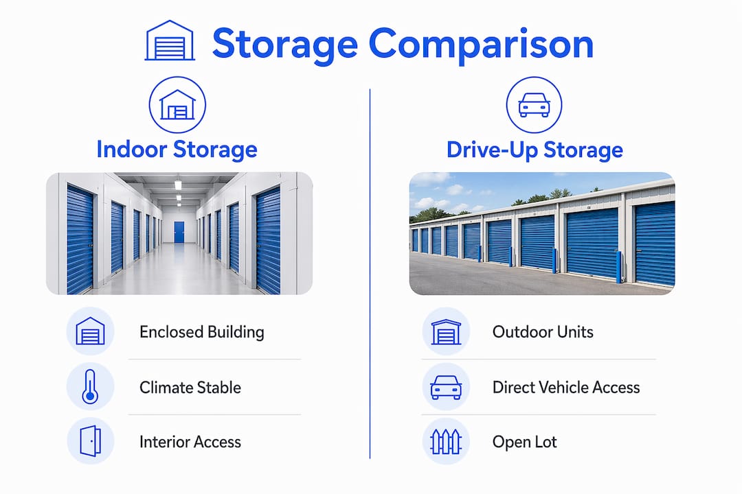 Infographic comparing indoor and drive-up storage features