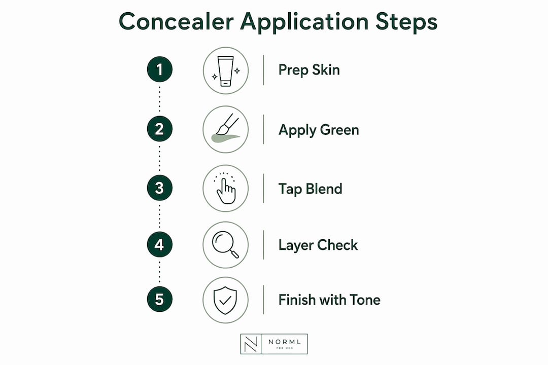 Infographic showing steps to apply concealer for redness