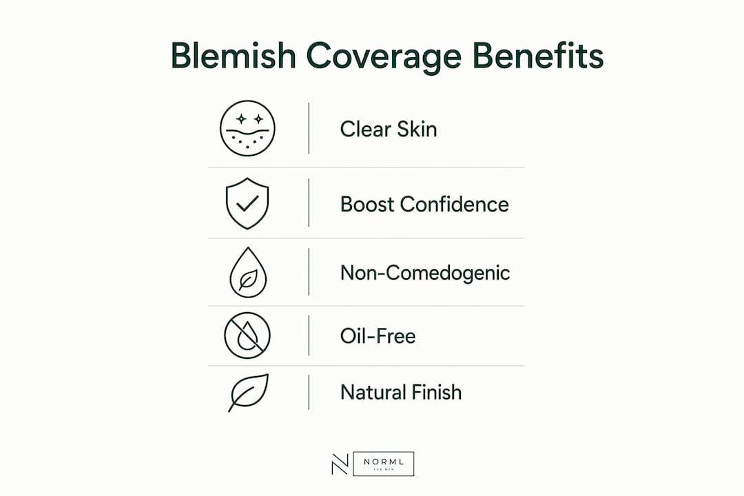 Infographic showing key benefits of blemish coverage for men