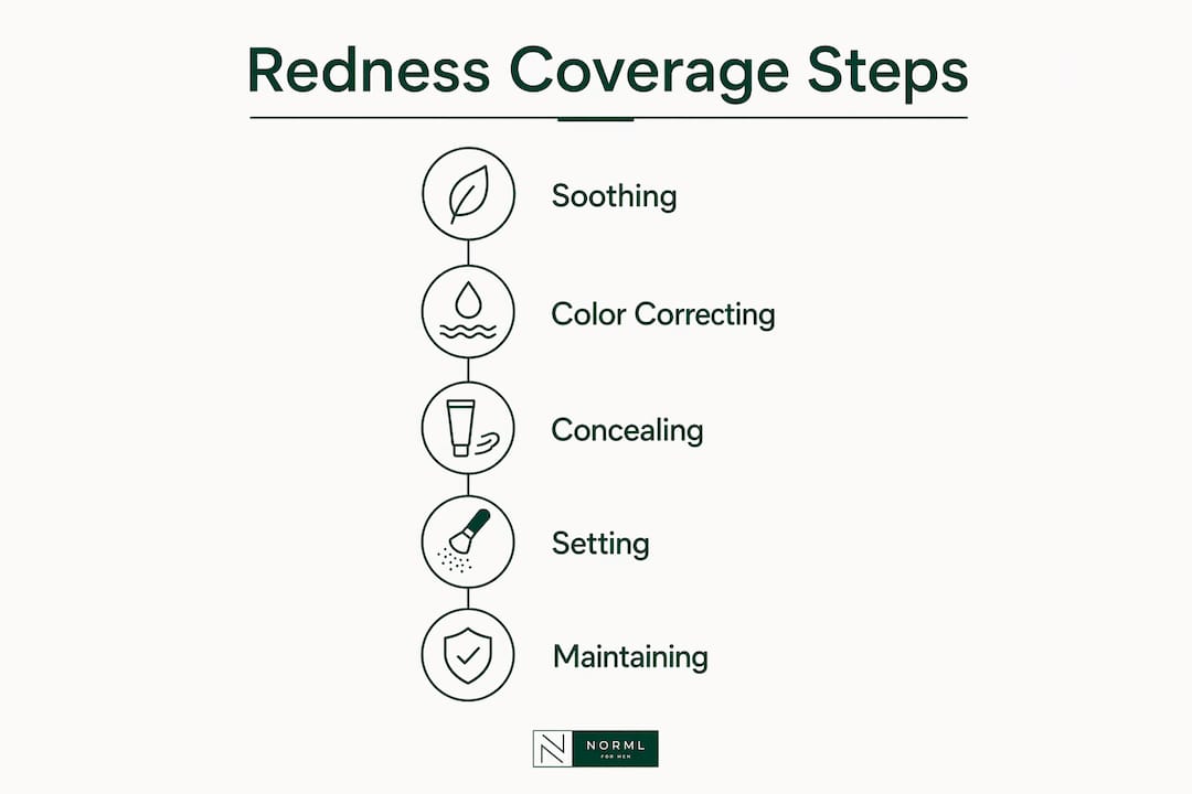 Infographic showing five steps to cover facial redness