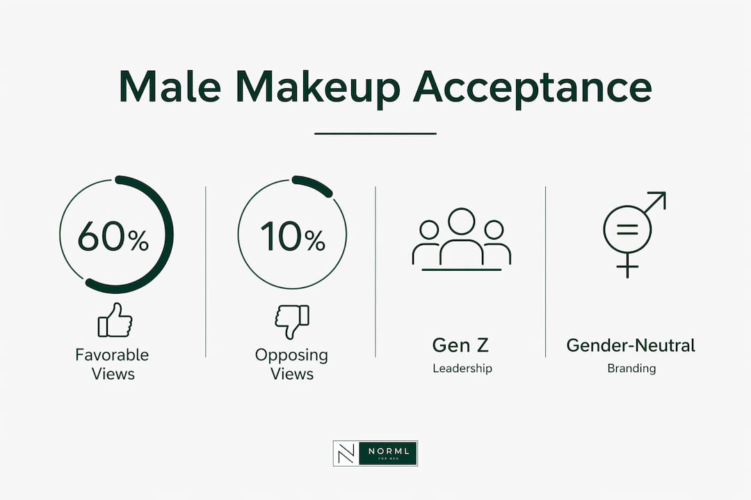 Infographic showing male makeup acceptance statistics and trends