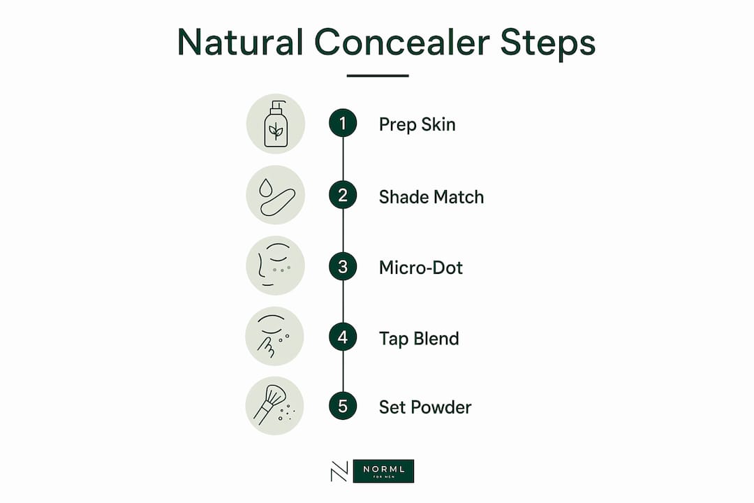 Infographic illustrating natural concealer application steps