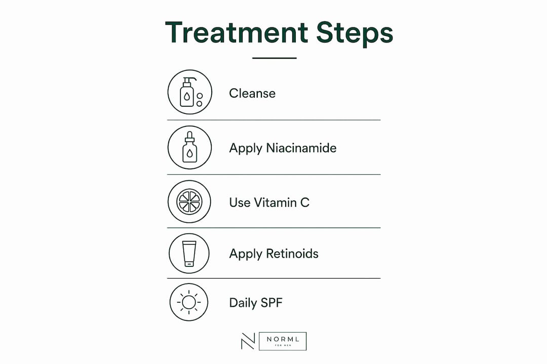 Infographic showing steps to treat uneven skin tone