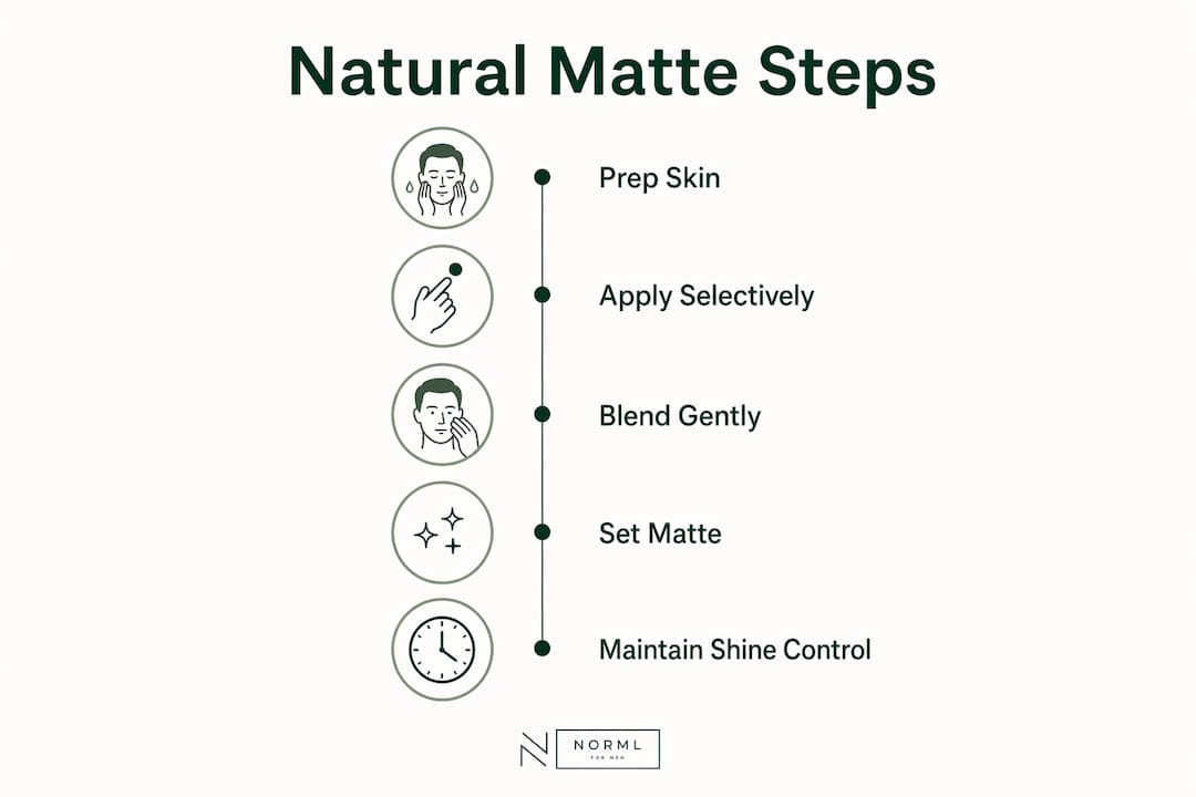 Infographic showing steps for natural matte coverage application