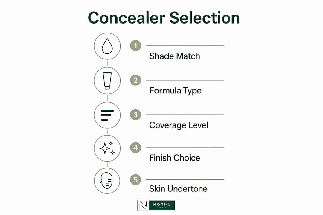 Infographic with steps to choose concealer shade and formula
