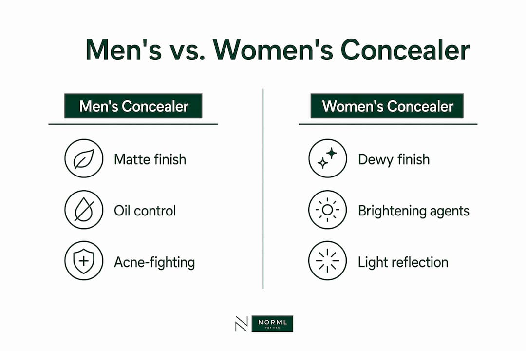 Comparison infographic of men's and women's concealer features
