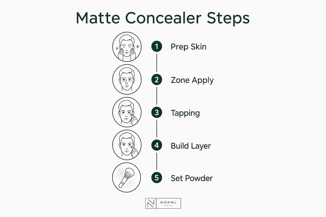 Infographic illustrating matte concealer application steps