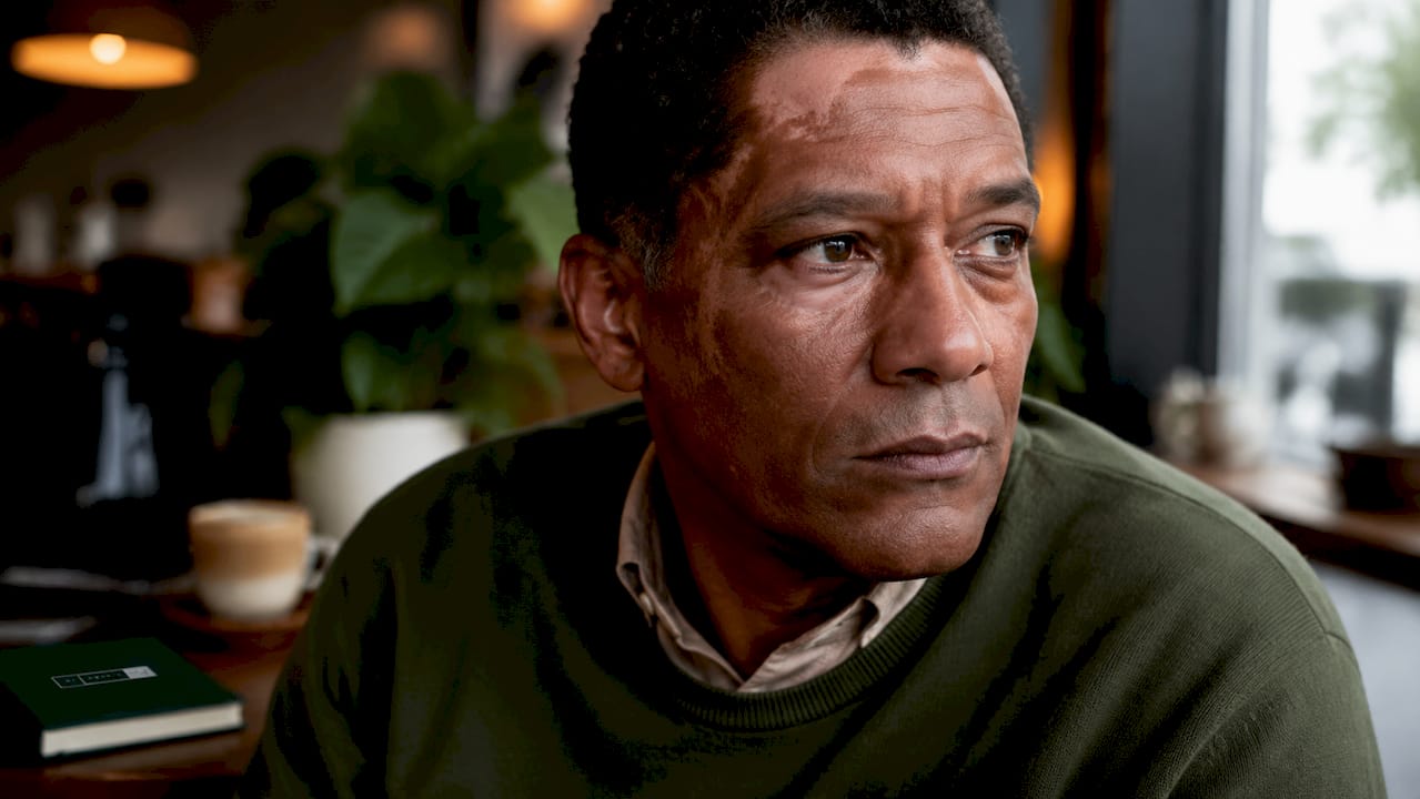 Close-up of man's uneven skin tone