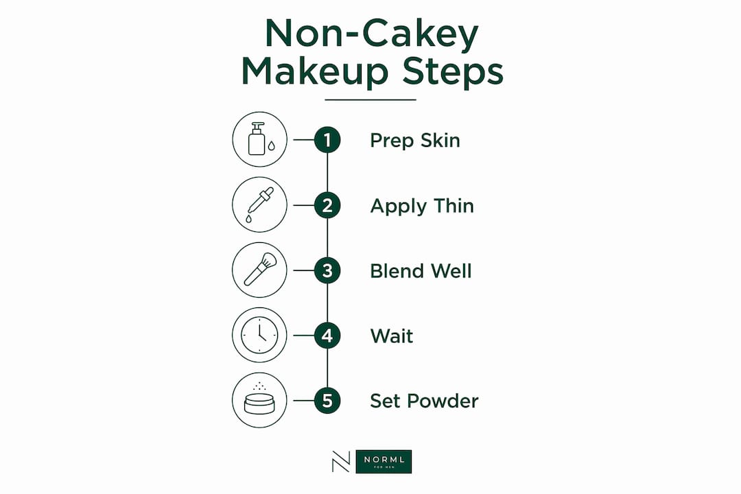 Infographic showing steps for non-cakey makeup application