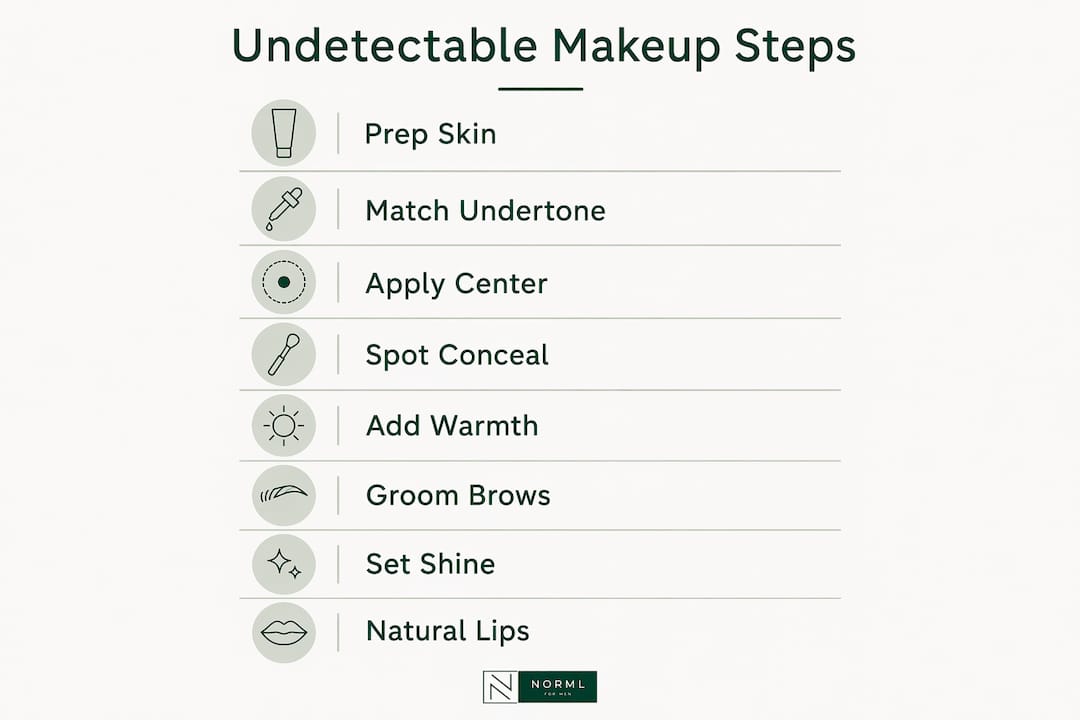 Infographic showing steps for undetectable makeup