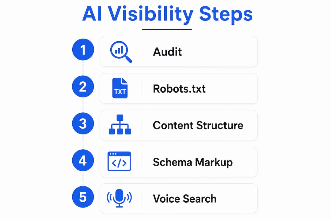 Infographic showing steps to improve AI visibility