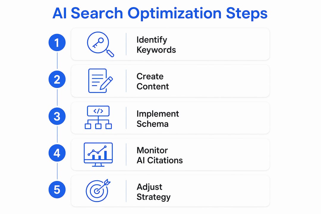 Infographic showing AI search optimization steps