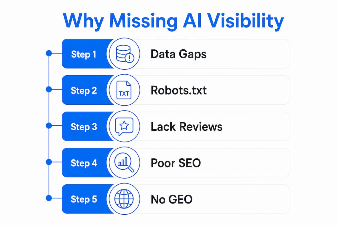 Infographic of steps causing AI visibility issues