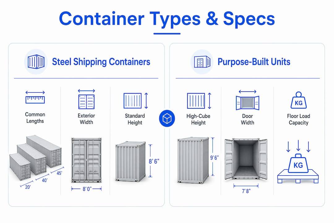 Infographic comparing portable container types and key specs