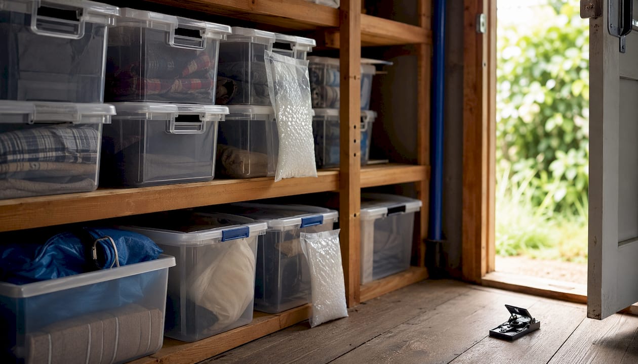 Storage unit with sealed totes and pest moisture protection