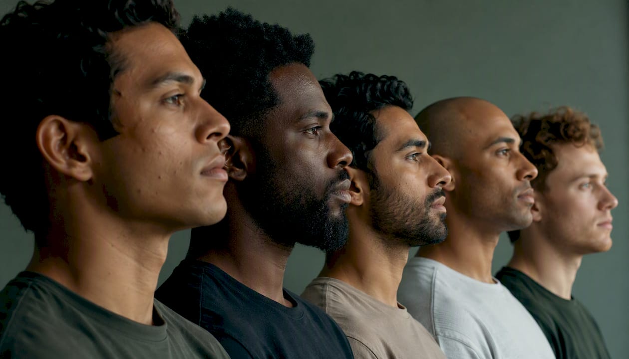 Profiles of men with diverse skin tones
