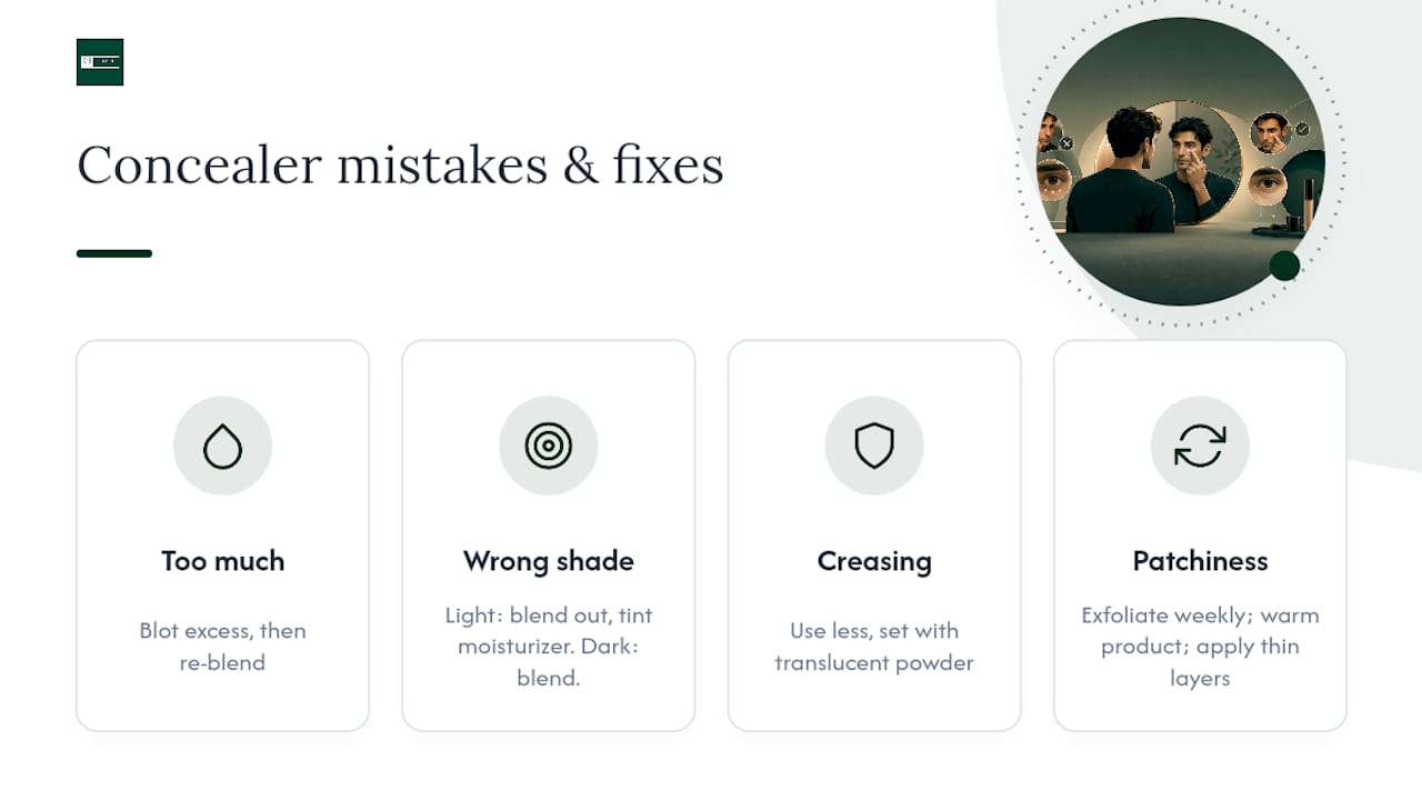 Diagram of common concealer mistakes and fixes