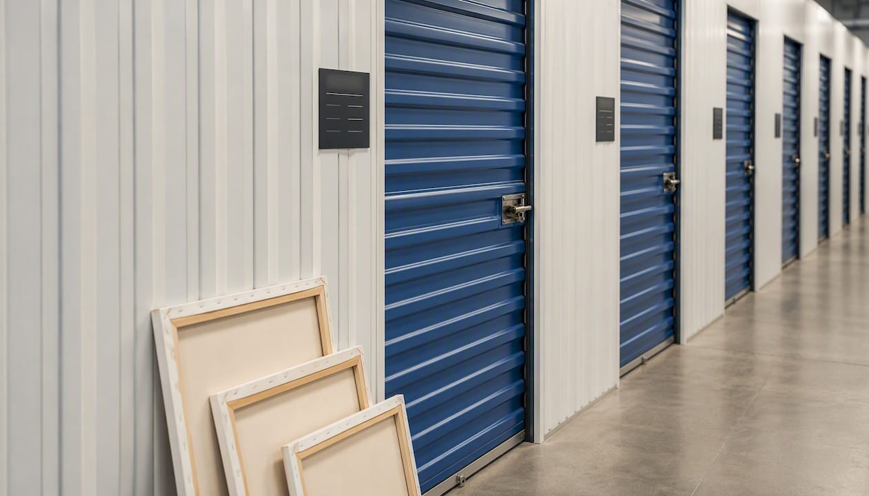 Storage unit doors with size plaques