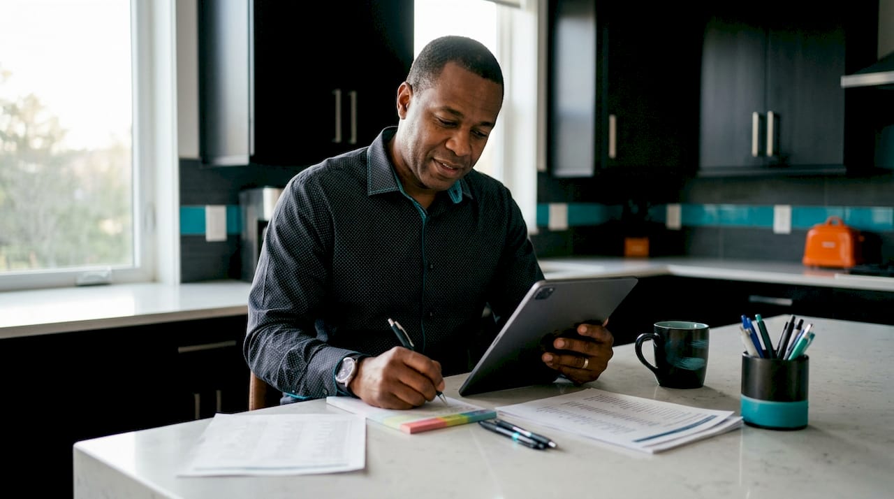 Man using CRM software at home office desk