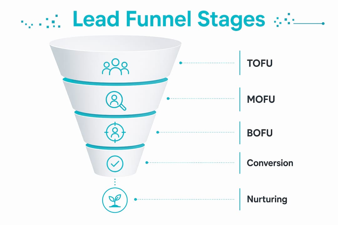 Infographic illustrating stages of lead generation funnel