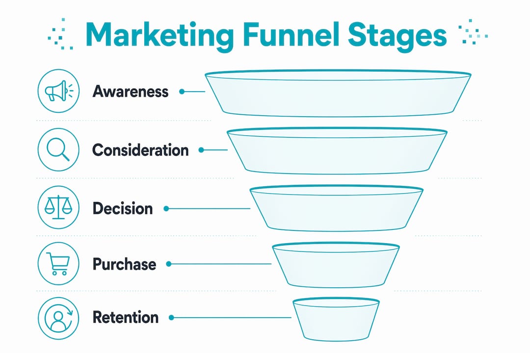 Infographic illustrating marketing funnel stages