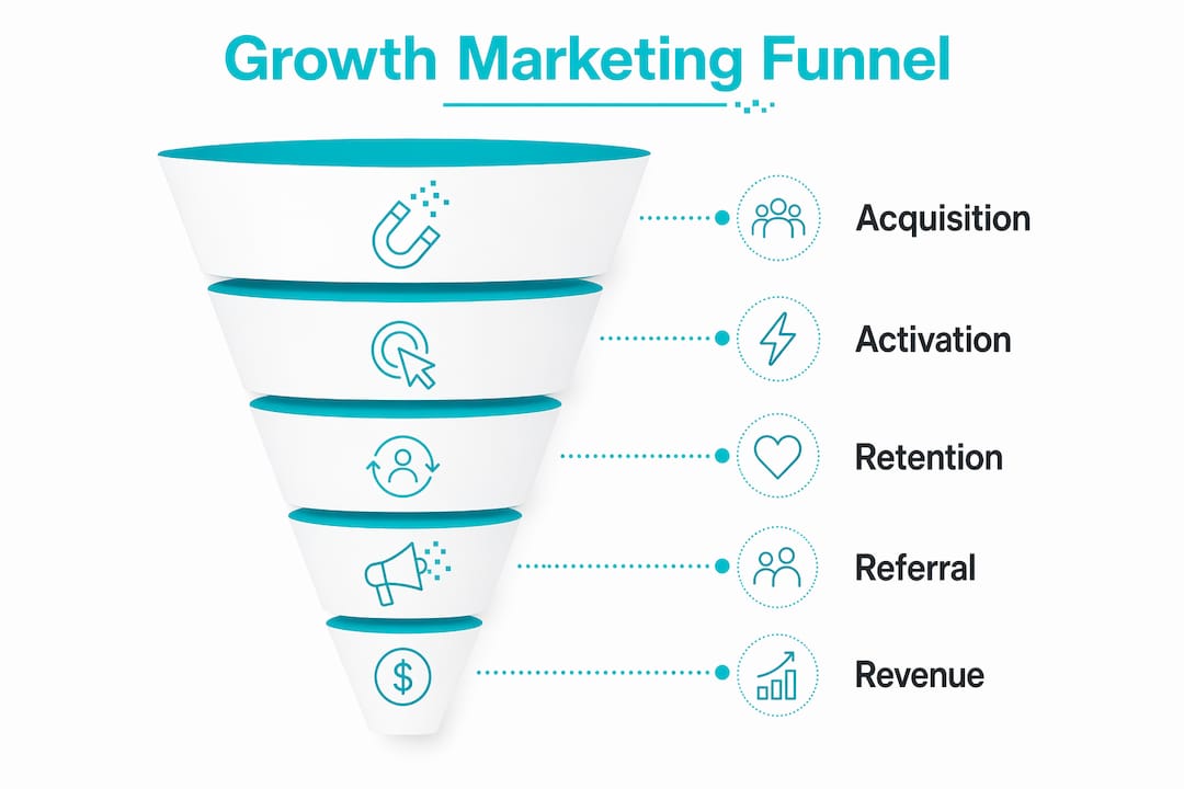 Infographic with key growth marketing funnel stages
