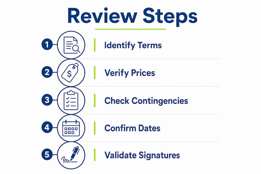 Infographic illustrating key contract review steps
