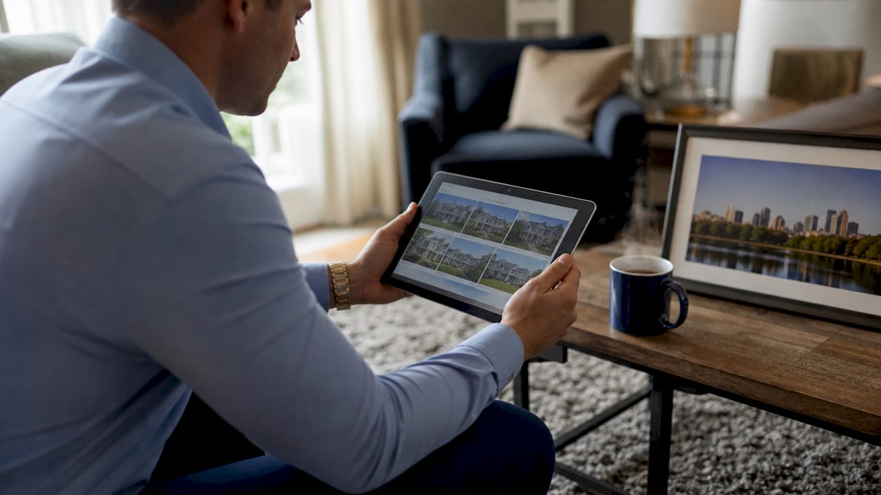 Agent hands texting local sales data on smartphone