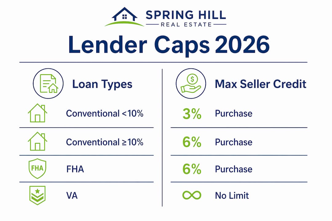 Infographic comparing lender cap limits by loan type in 2026