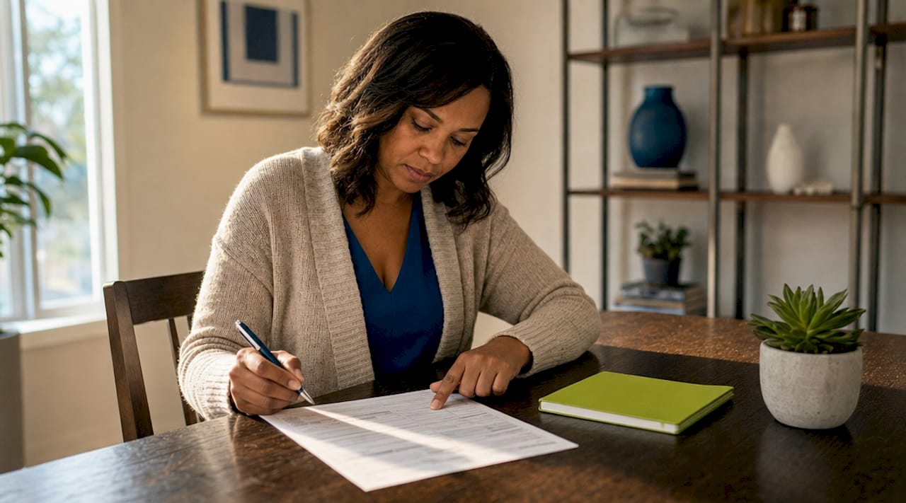 Close-up of hands reviewing closing disclosure document