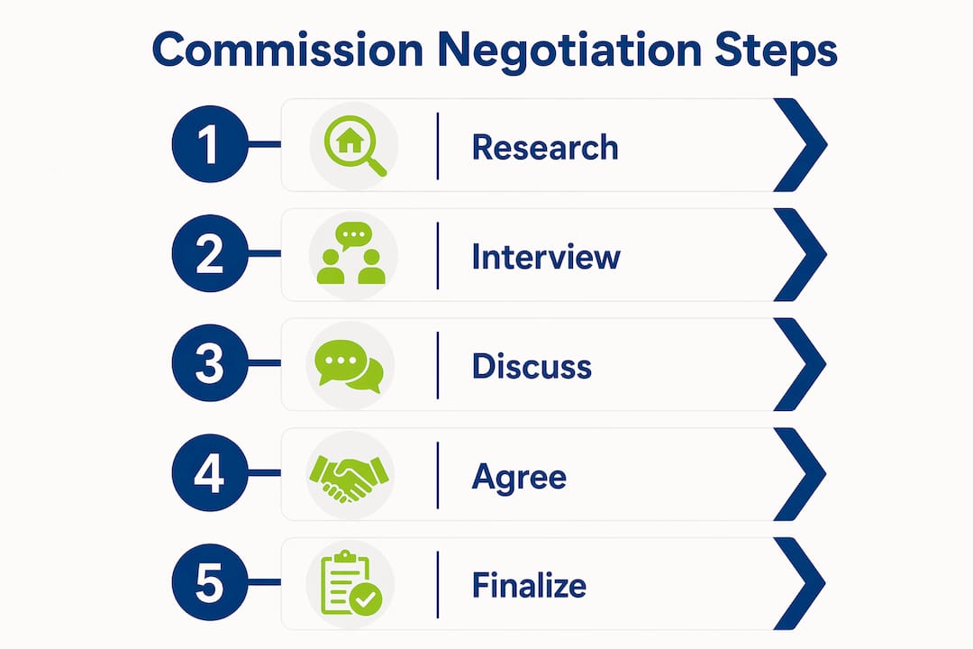 Infographic illustrating real estate agent commission negotiation steps