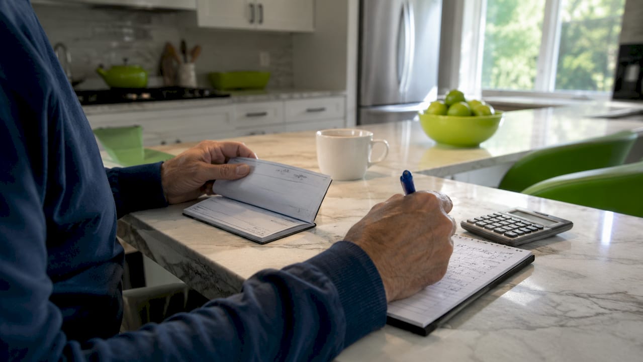 Close-up of hands preparing HOA fee payment