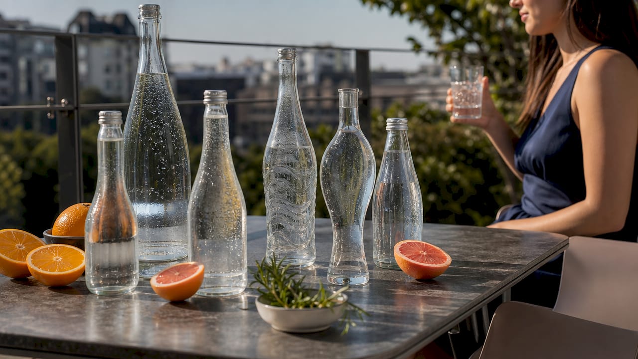 Assorted sparkling water bottles outdoors