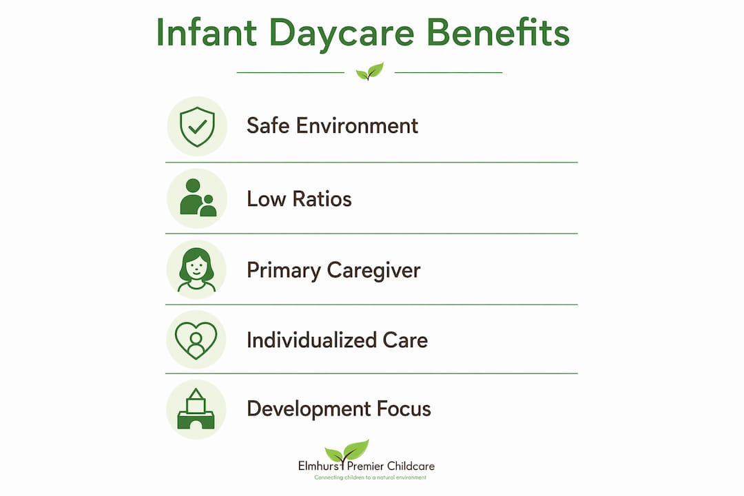 Infographic outlining key infant daycare benefits and features