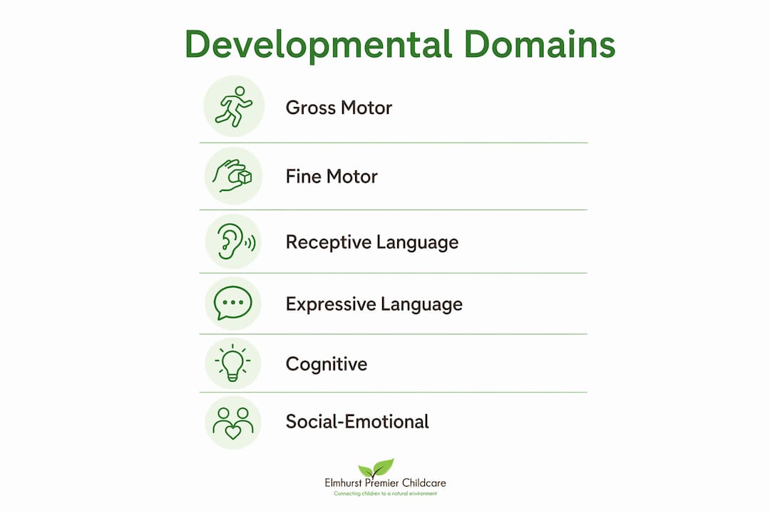 Infographic illustrating key developmental domains in early childhood