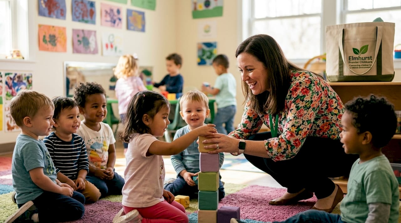 Teacher supporting diverse preschool children in classroom