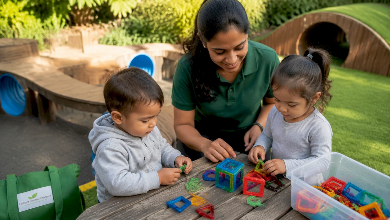 Early childhood educator guiding STEAM activity
