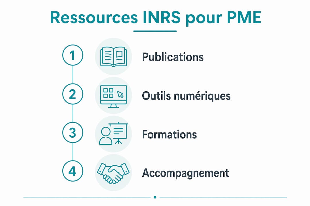 Découvrez notre infographie qui détaille, étape par étape, les solutions proposées par l’INRS pour accompagner les PME dans la gestion de leurs ressources.