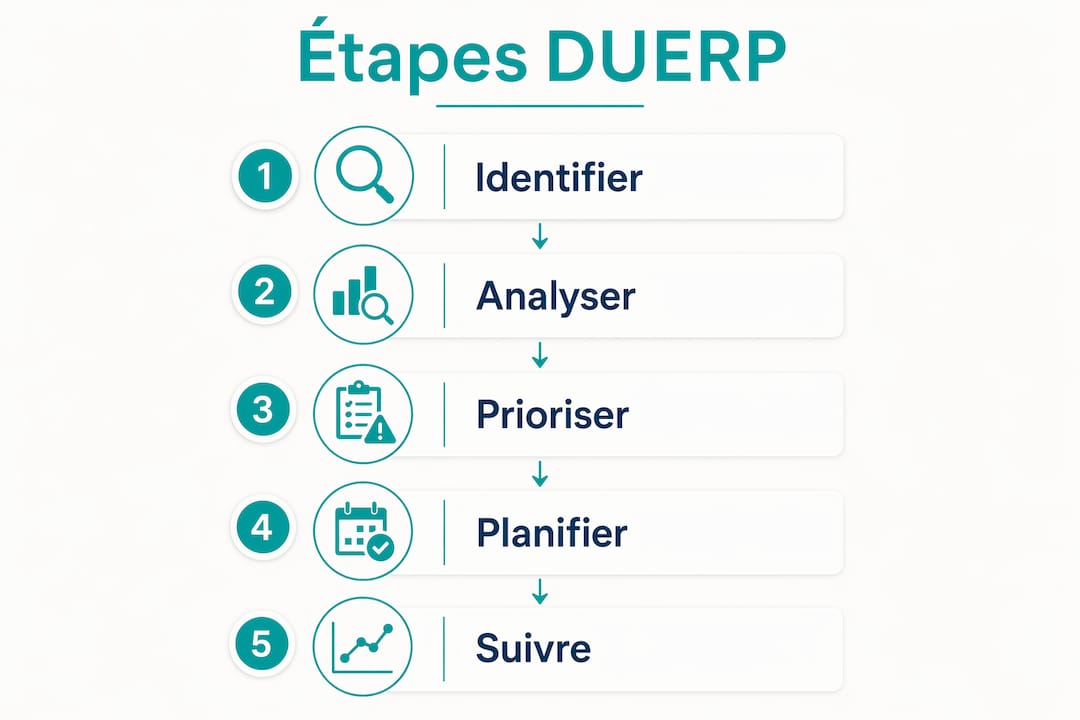 Schéma illustrant les différentes étapes de la mise en place du DUERP au sein d’une PME