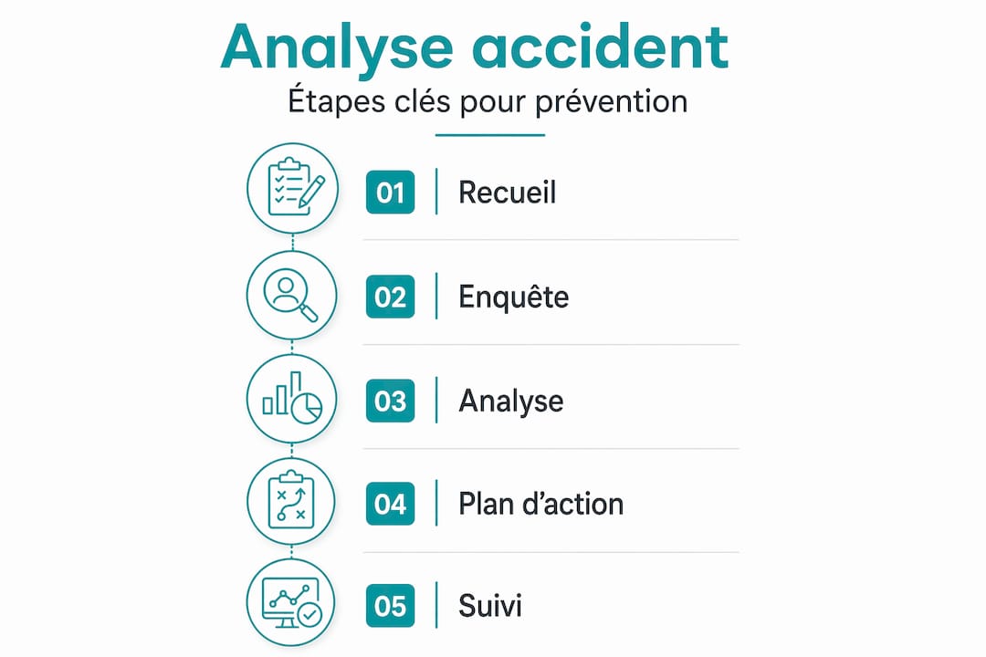Infographie : les différentes étapes pour mener une analyse d’accident du travail