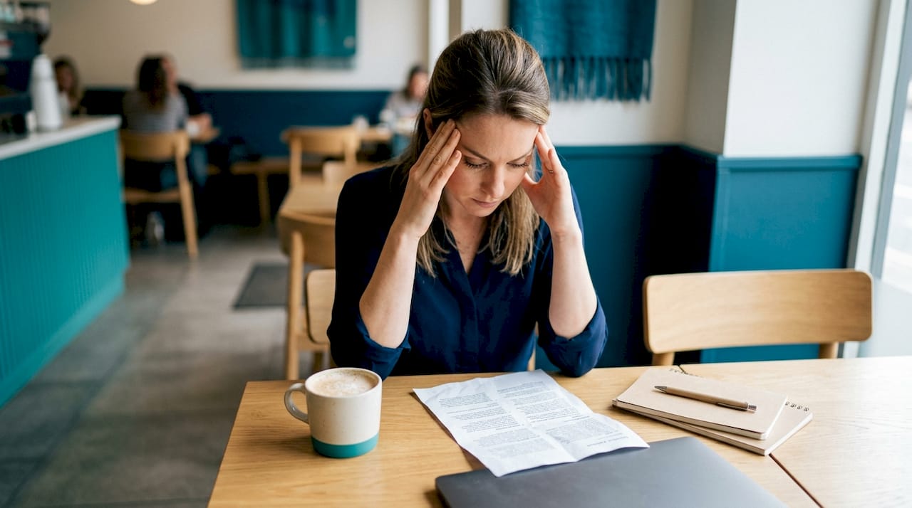 Des mains crispées sur un téléphone, signe d’un stress intense.