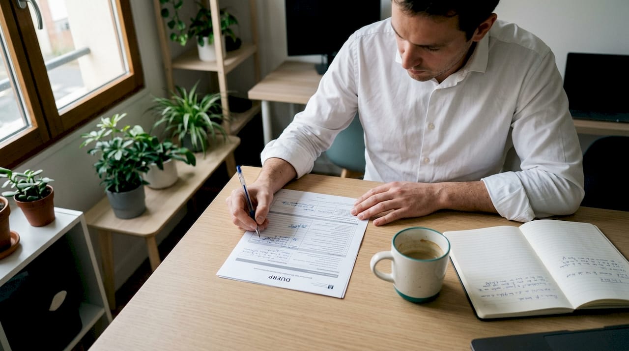 Un salarié de PME en train de préparer le document unique d’évaluation des risques professionnels à son poste de travail